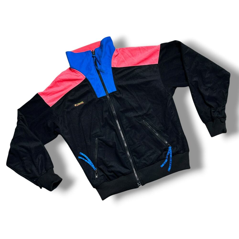 Vintage 90s Columbia Sportswear Fleece Colorblock Jacket Black Pink Neon Sz L